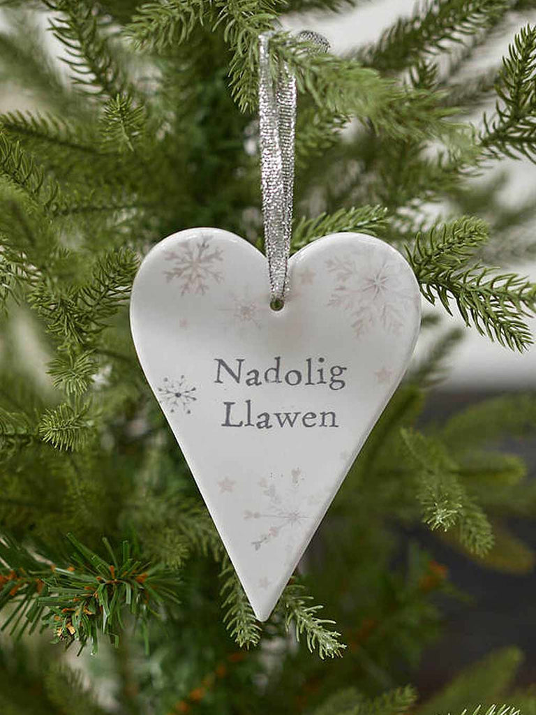 Welsh Xmas Snowflake Heart Ceramic Dec Nadolig Llawen