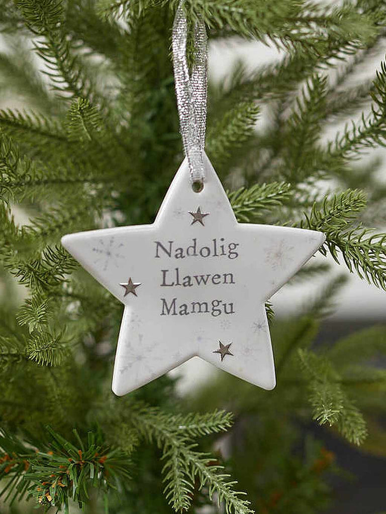 Welsh Xmas Mamgu Snowflake Star Ceramic Dec