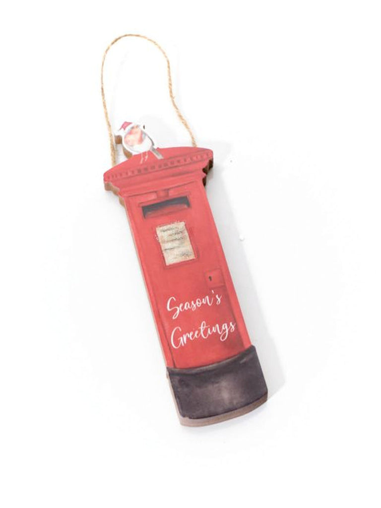 Xmas Robin Postbox Wooden Tree Dec