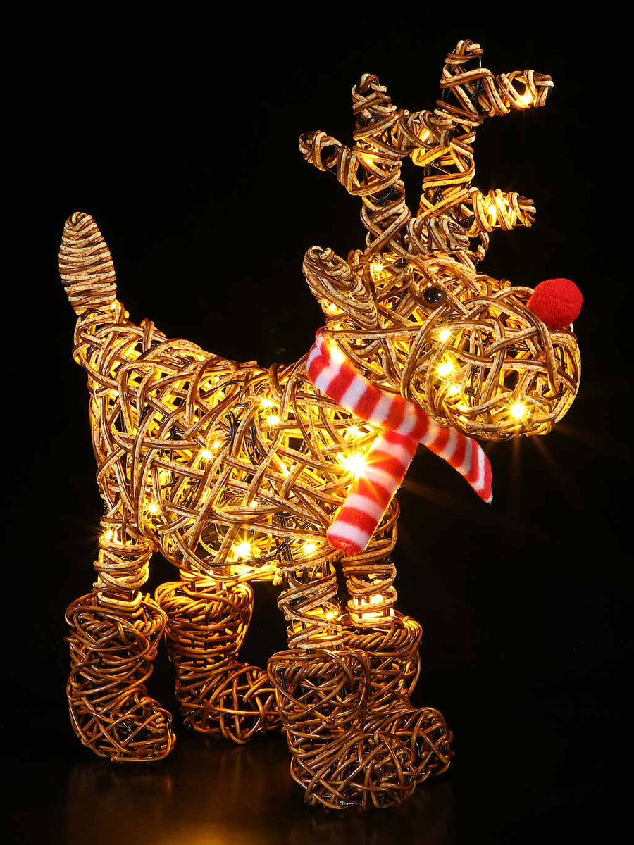 45cm Small Brown Wicker Rudolph with 60 LEDs – Seasons Christmas Outlet