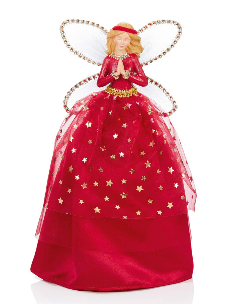 28cm Angel with Gold Stars Tree Topper - Dark Red