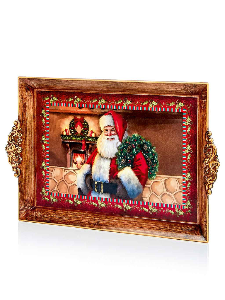 39 x 25cm Red Santa with Wreath Tray