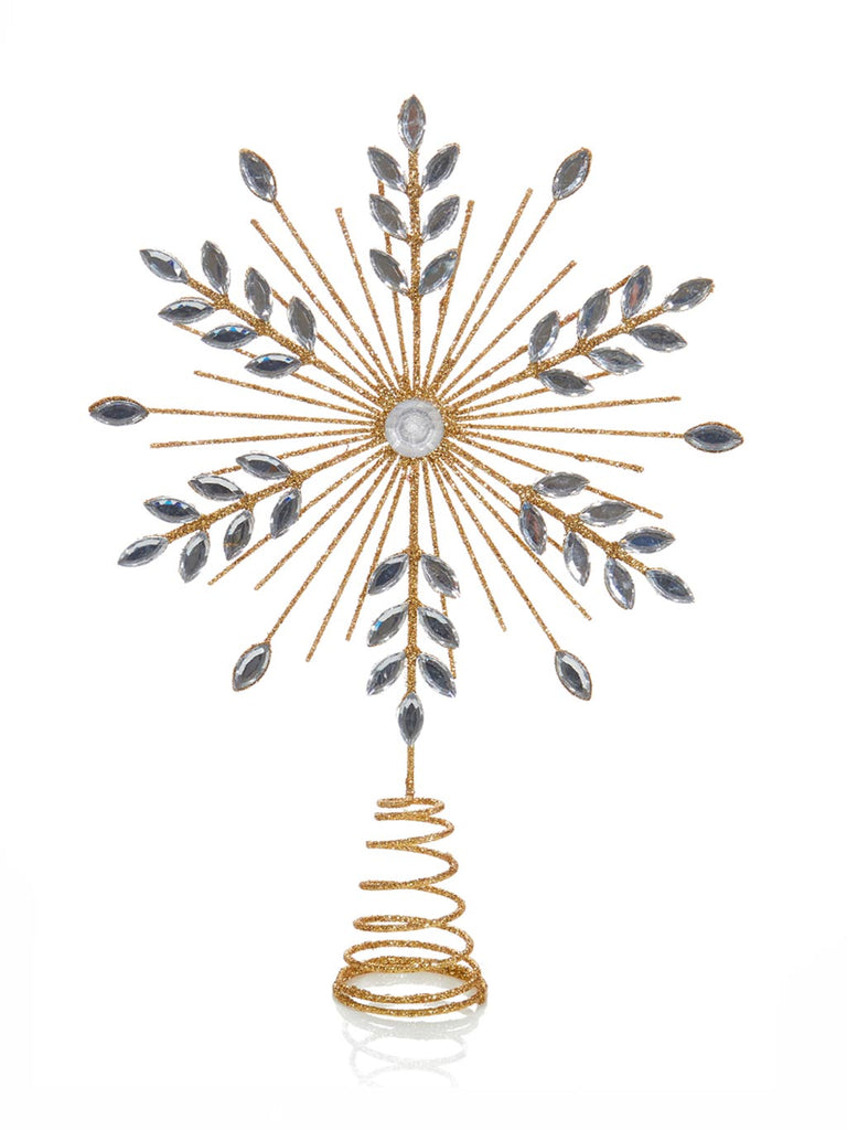 30cm Champagne Gold Wire Snowflake with Silver Jewels Tree Topper