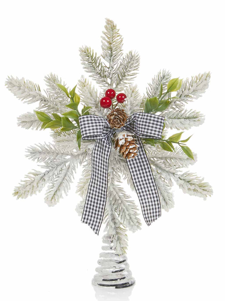 33cm White Fir Snowflake Pine Cones and Berries Tree Topper