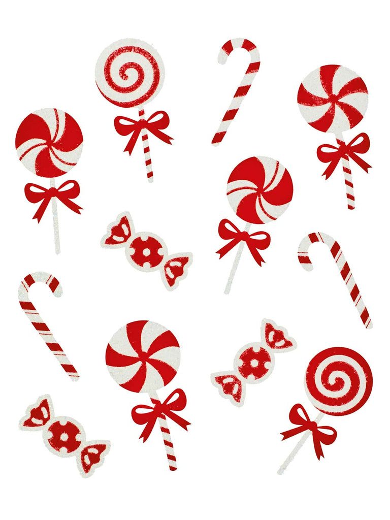 35cm Glitter Red & White Candy Sweets Window Stickers