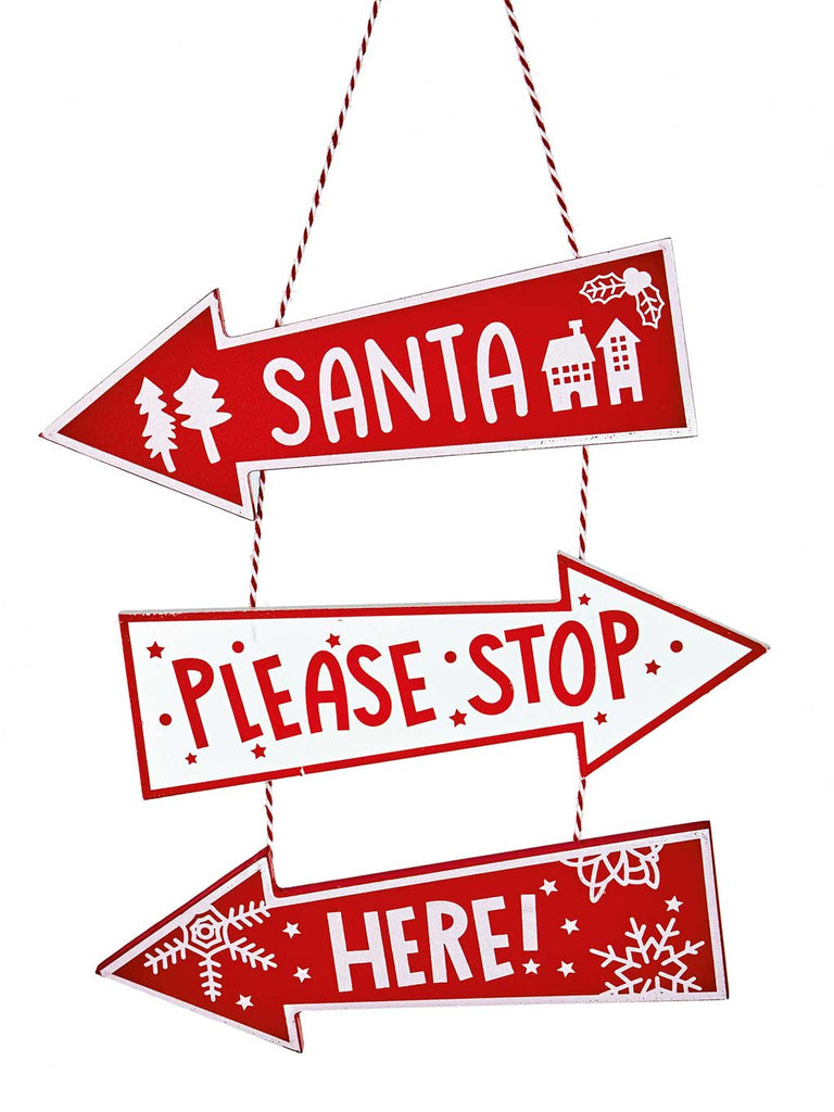 20cm Wood Hanging Santa Stop Here Signpost