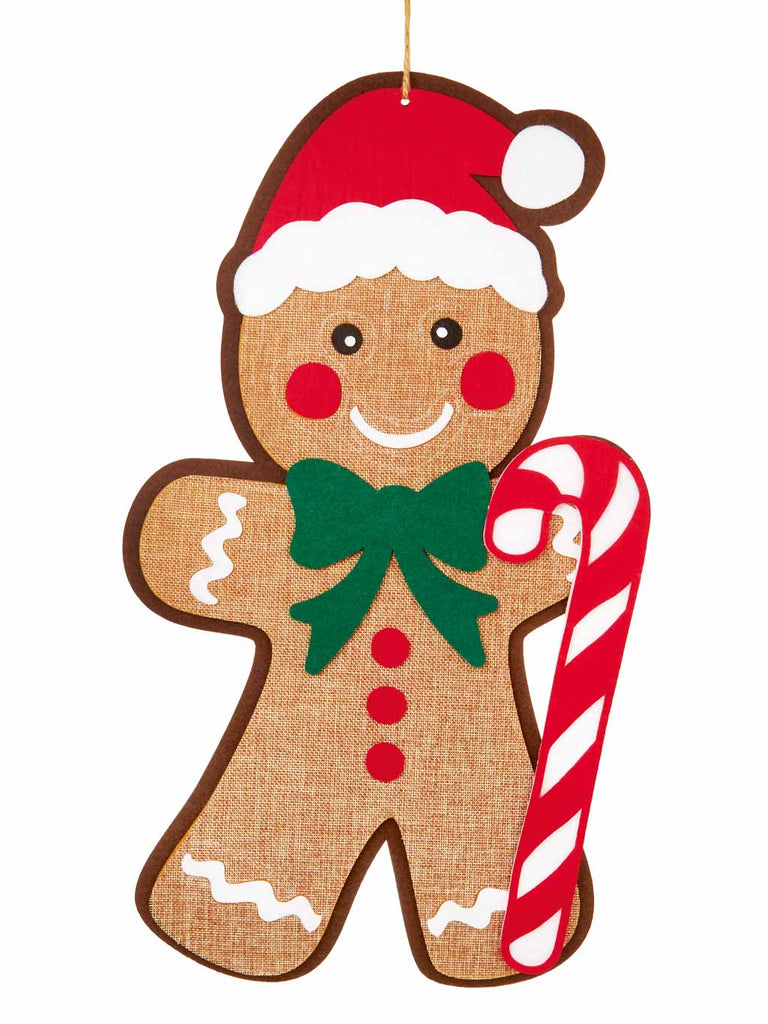55cm Jute Gingerbread with Candy Cane Wall Hanging Dec