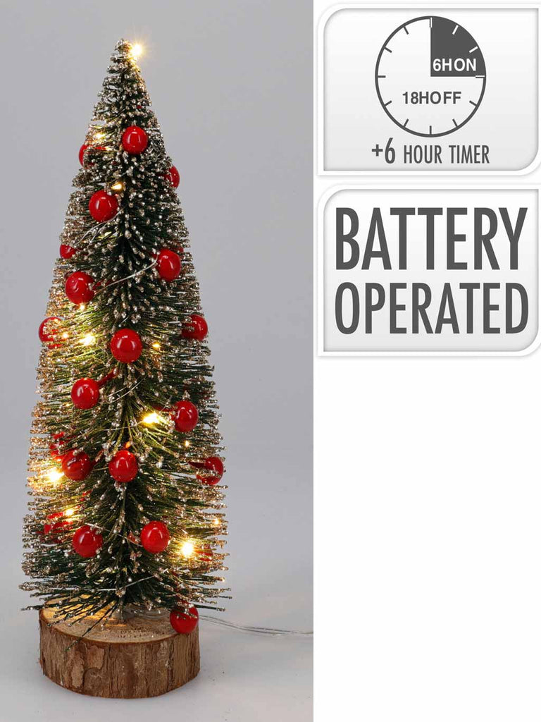 Gold Glitter Tree with Leds - Red Berries