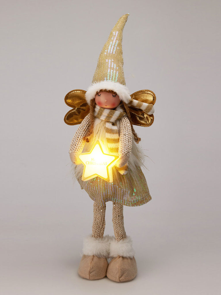 55cm B/O Plush Standing Angel with Star LED Gold