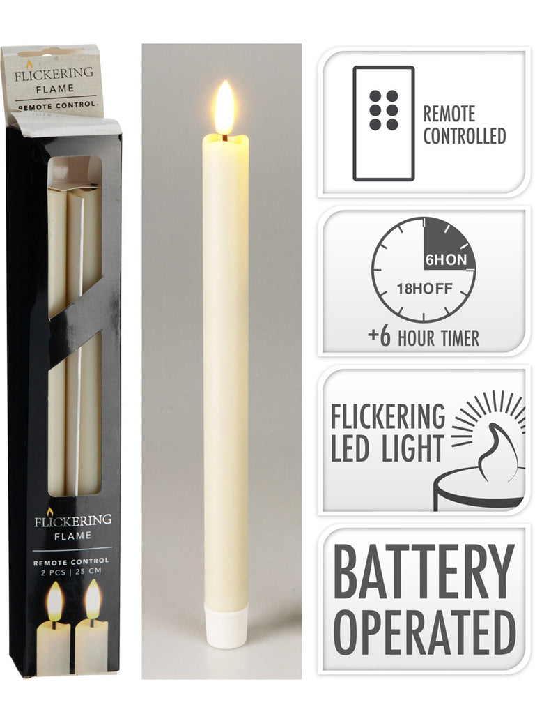 25cm B/O Pk 2 Dinner Candle Ivory