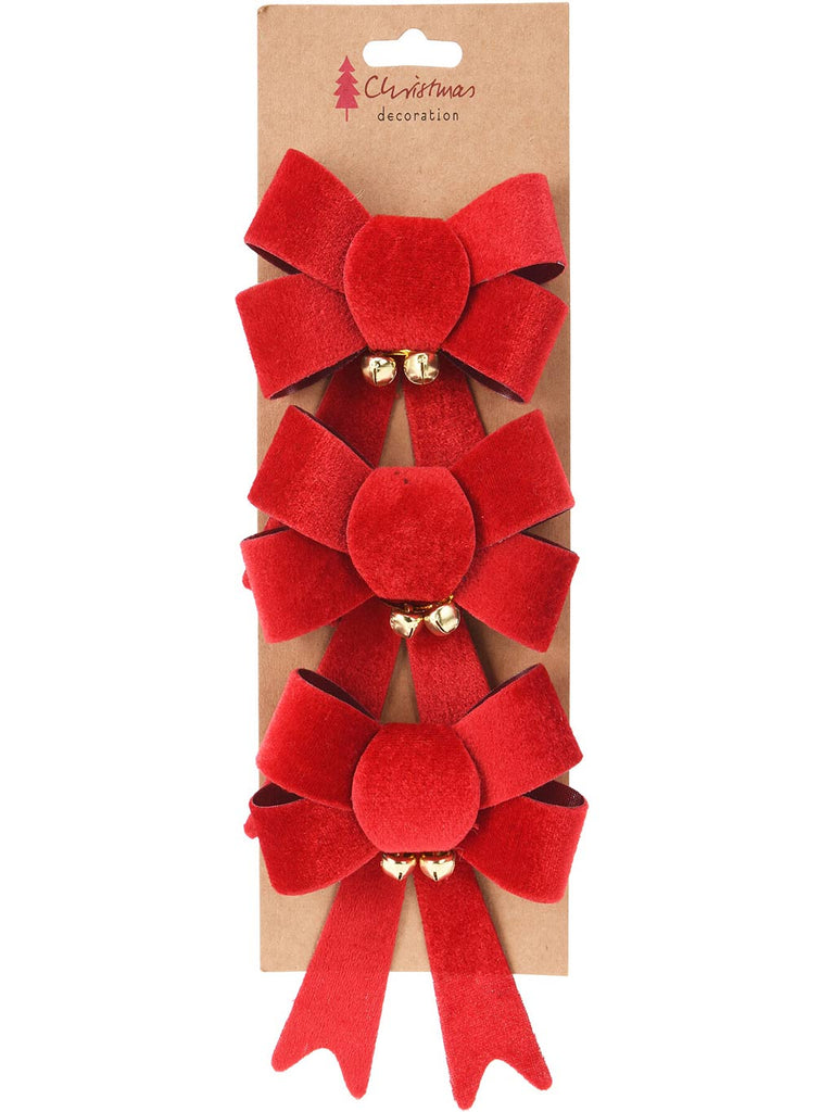 13cm Pk 3 Bow with Bells - Red