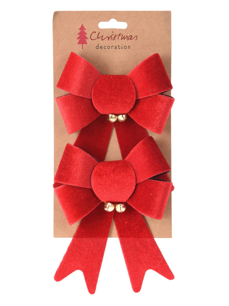 Pk 2 17cm Bow with Bells - Red