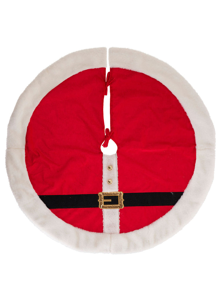 90cm Santa's Belt Tree Skirt - Red with White Trim