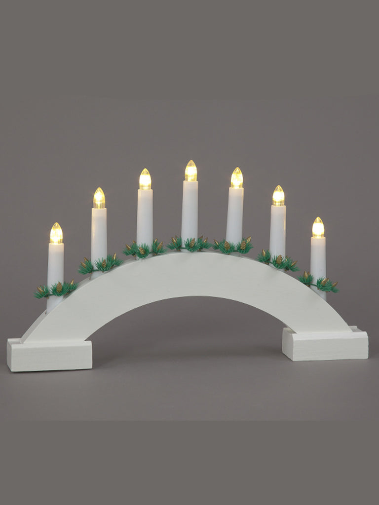 B/O LED White Wooden Candle Arch