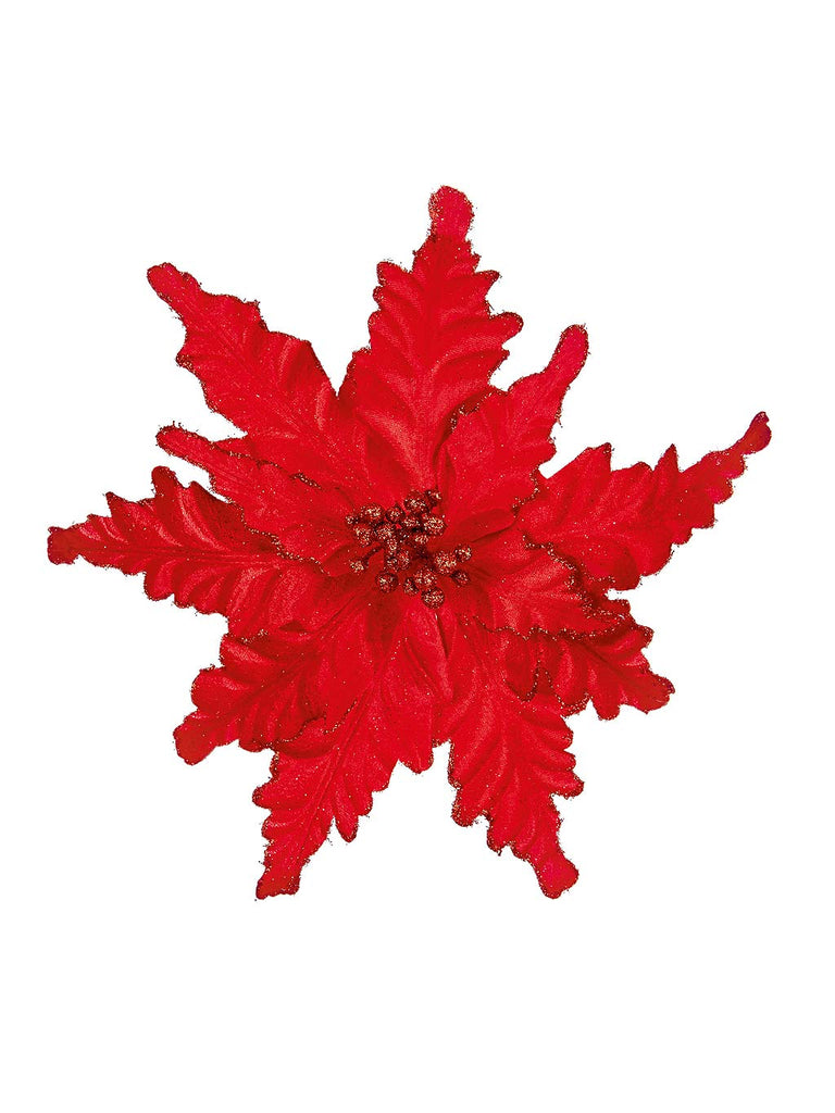 25cm Velour Clip on Poinsettia - Red