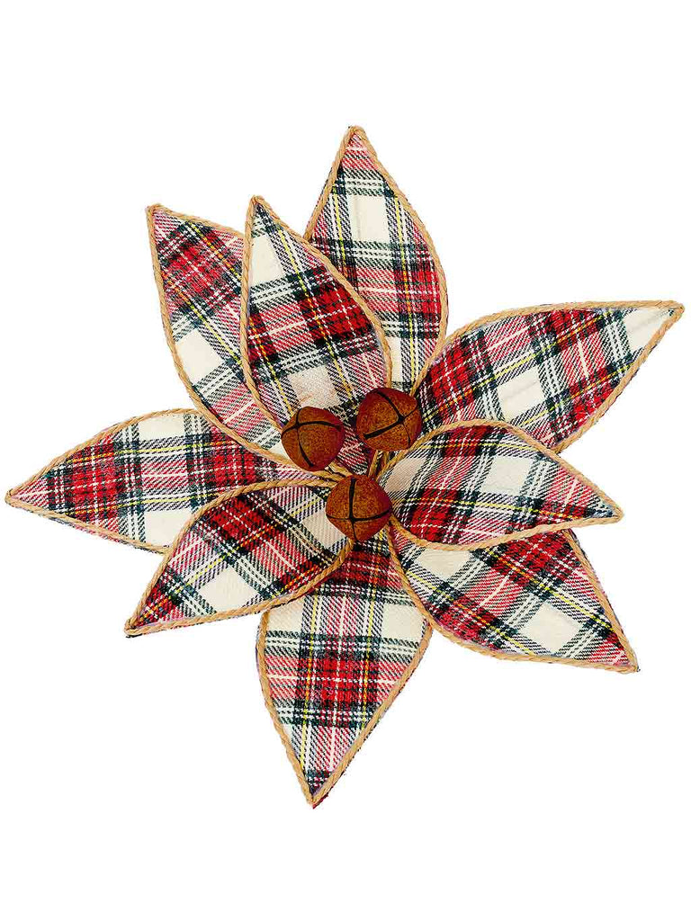 30cm Red Tartan Poinsettia with Clip