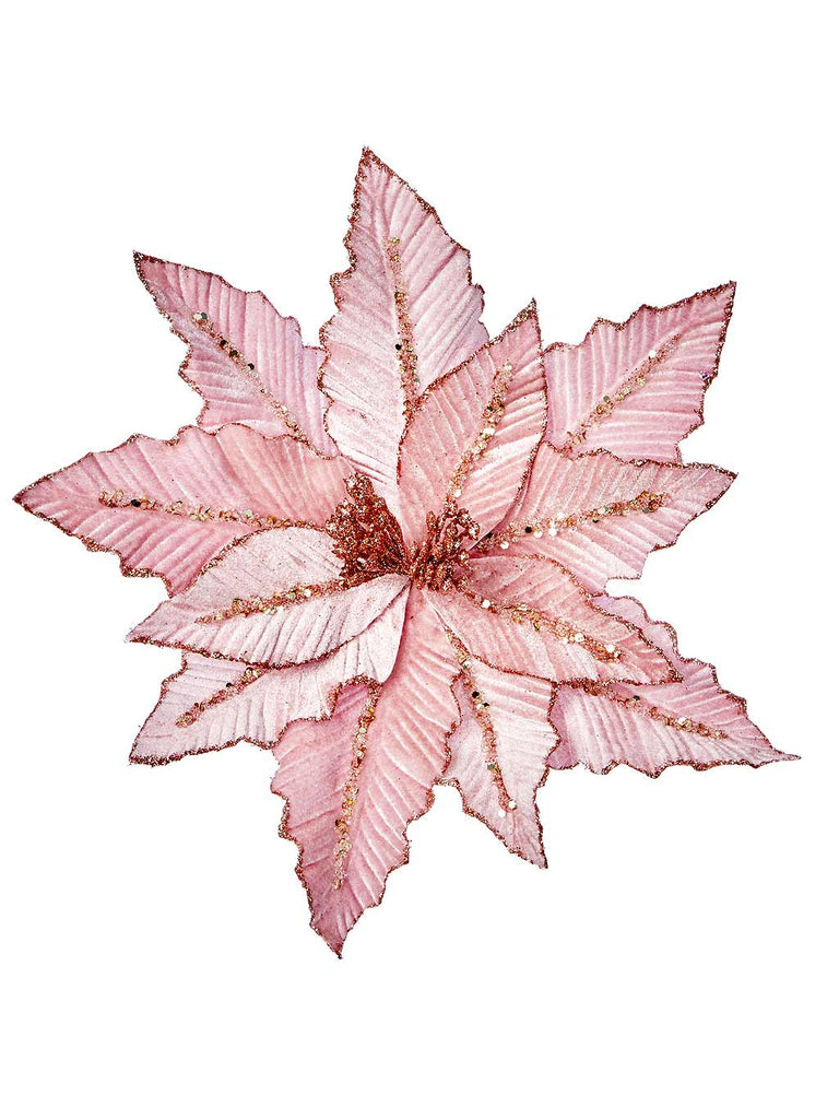31cm Pink Velvet Poinsettia with Glitter on Clip