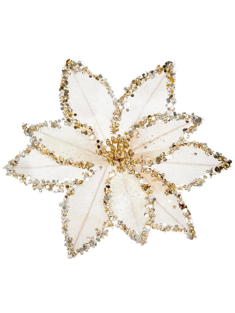20cm Champagne Gold Beaded Poinsettia on Clip