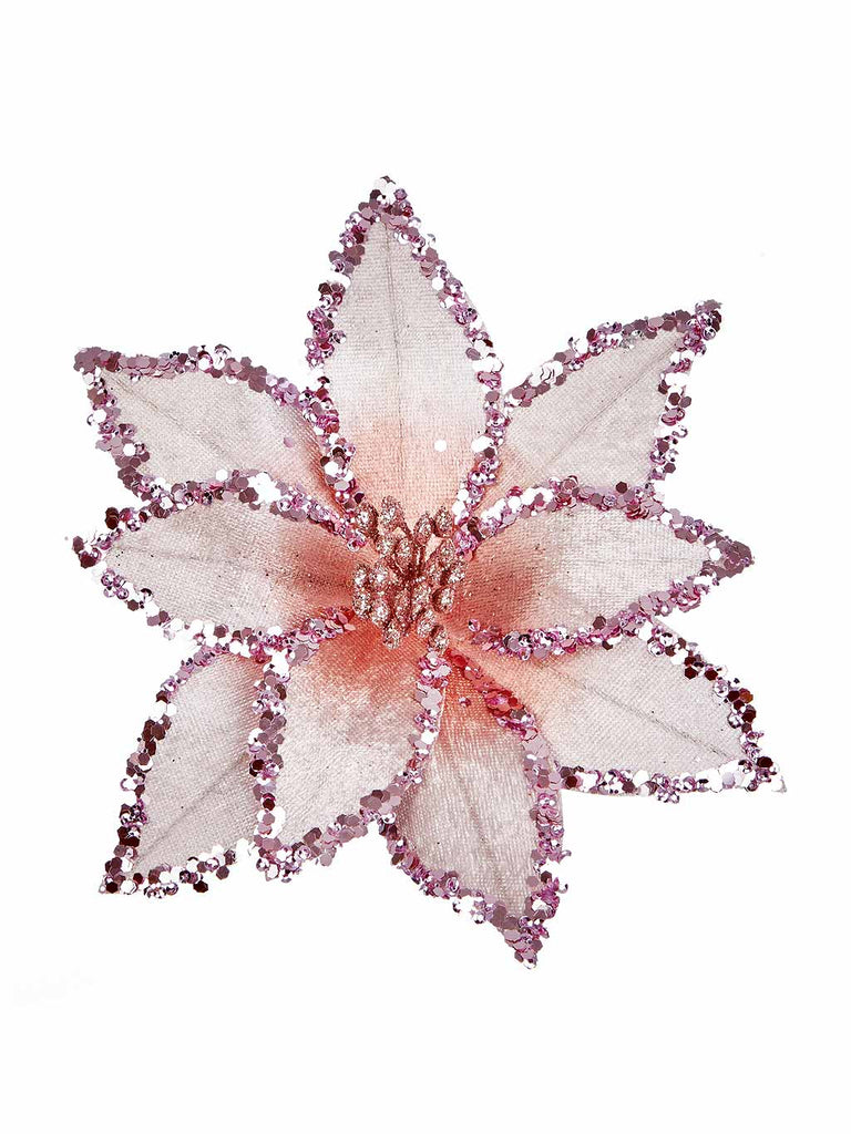 20cm Beaded Clip On Poinsettia - Pink