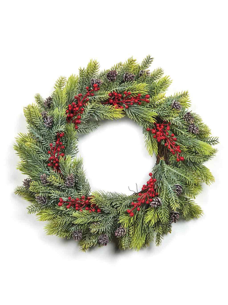 45cm Plastic Wreath - Pine and Berry