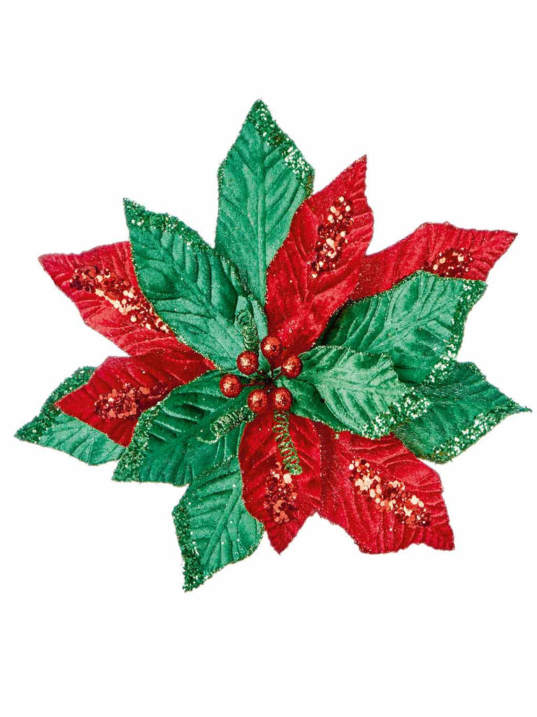 Clip On Poinsettia - Red & Green