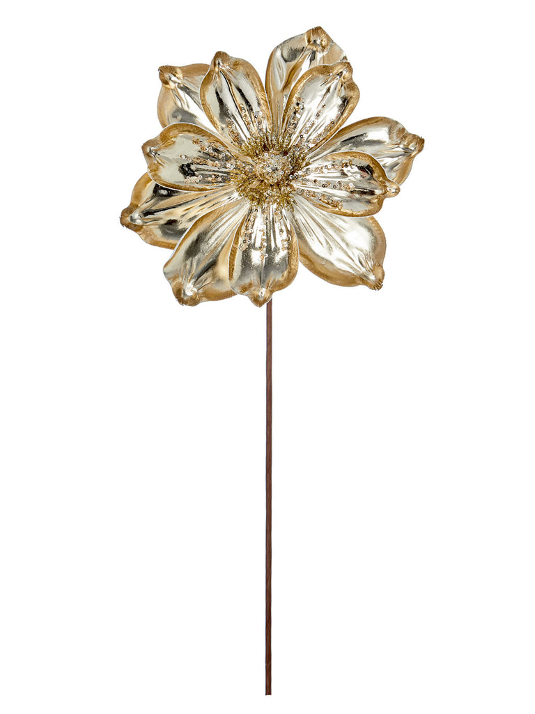 50cm Metallic Magnolia on Stem - Champagne Gold