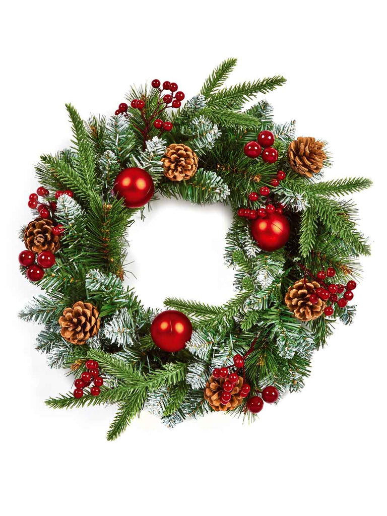 40cm Red Decorative Wreath PE/PVC Baubles & Cones