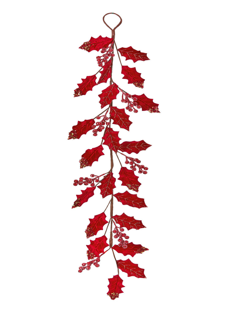 1.2m Red Holly Berry Velvet Garland