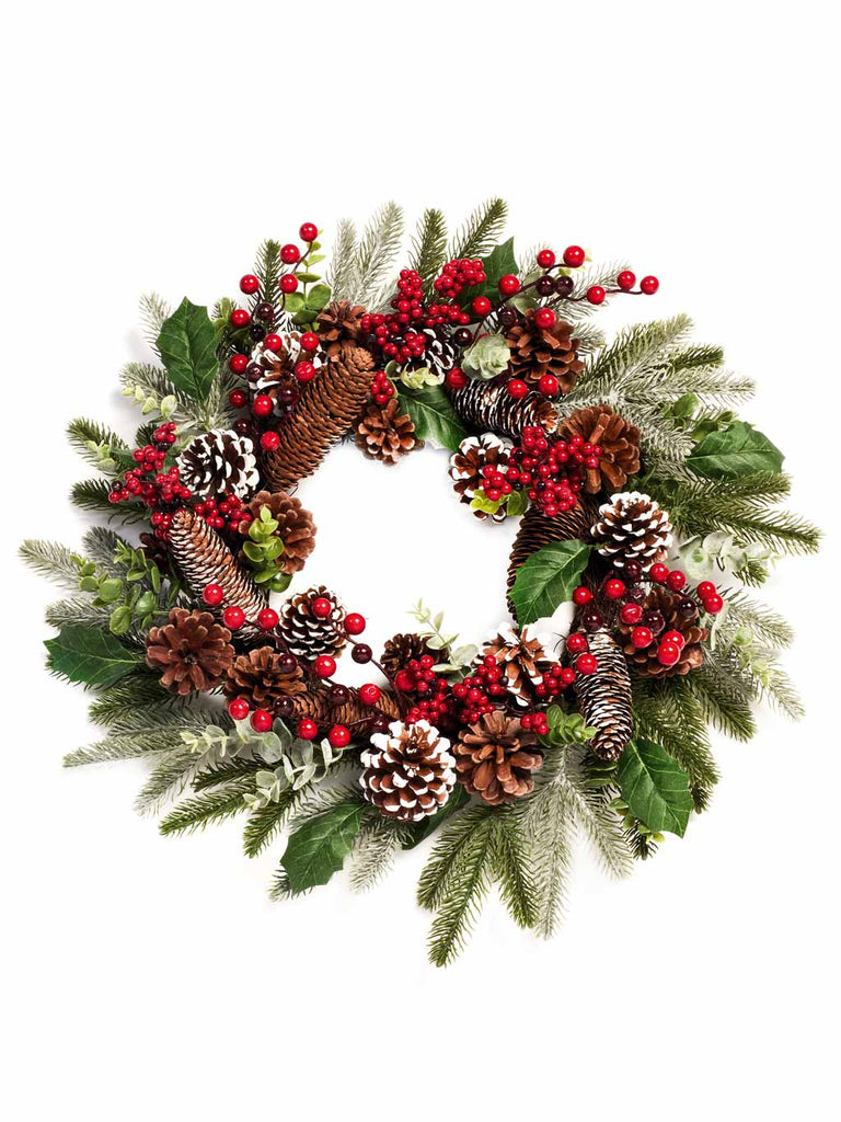 50cm PE Fresh Berry & Cone Wreath with Bay Leaves