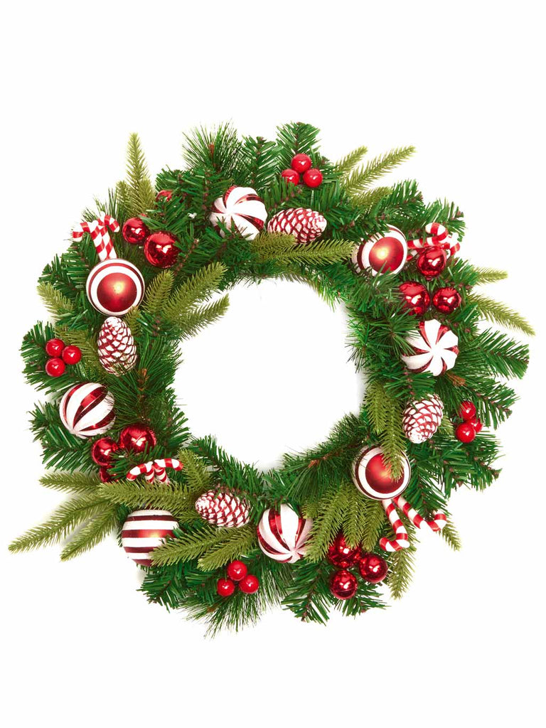 50cm Candy Cane Wreath with Cones