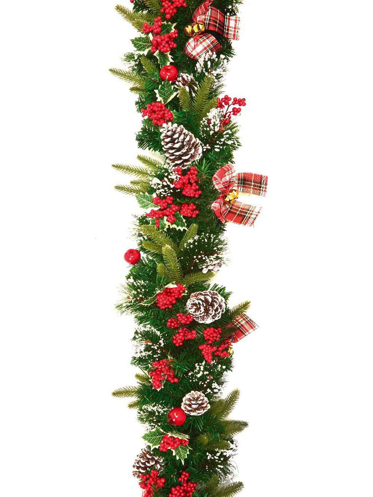 1.8m Christmas Garland with Holly, Ribbon & Cones