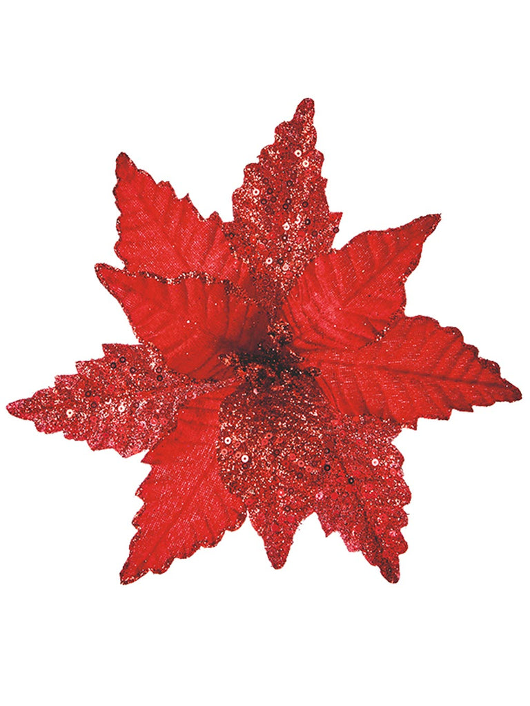 23cm Clip On Poinsettia with Glitter
