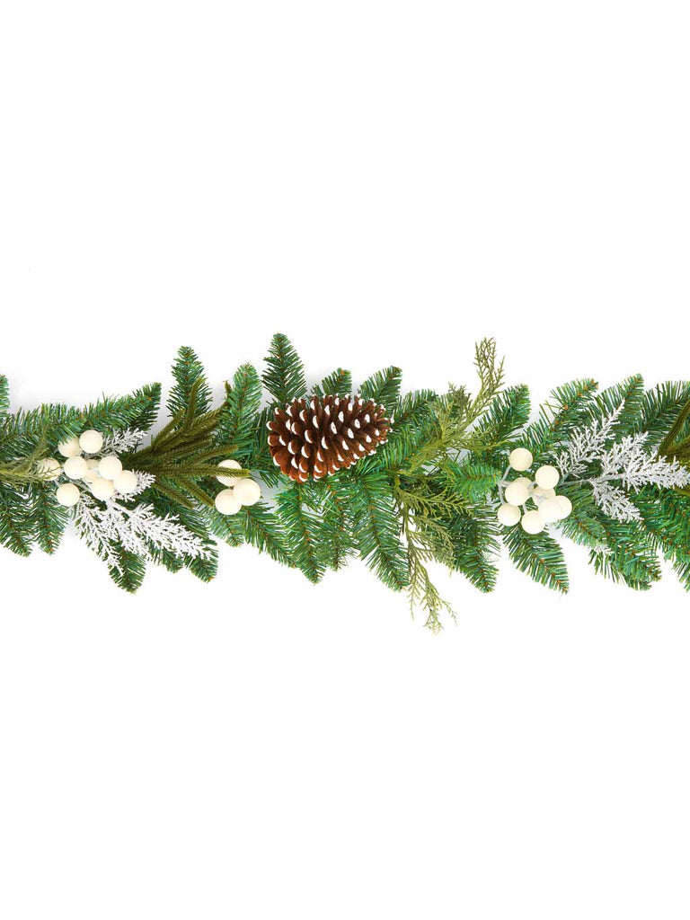 1.8M (6ft) Snowy Leaf & Berry Garland