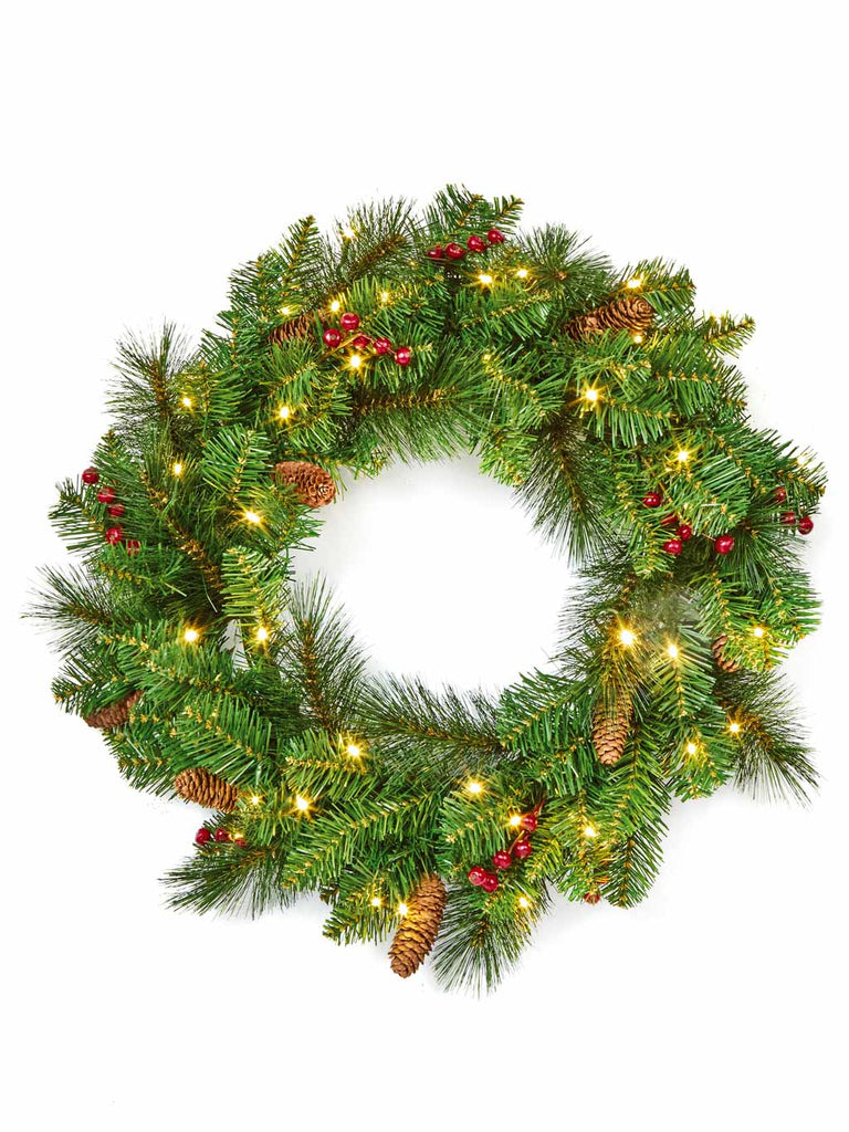60cm Pre Lit Everyday Wreath with 50 Warm White LEDs
