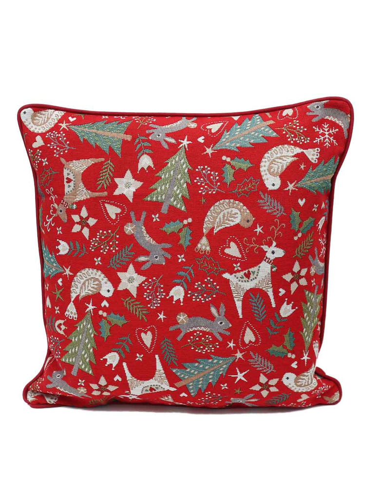 Forest Fun Tapestry Cushion - Red