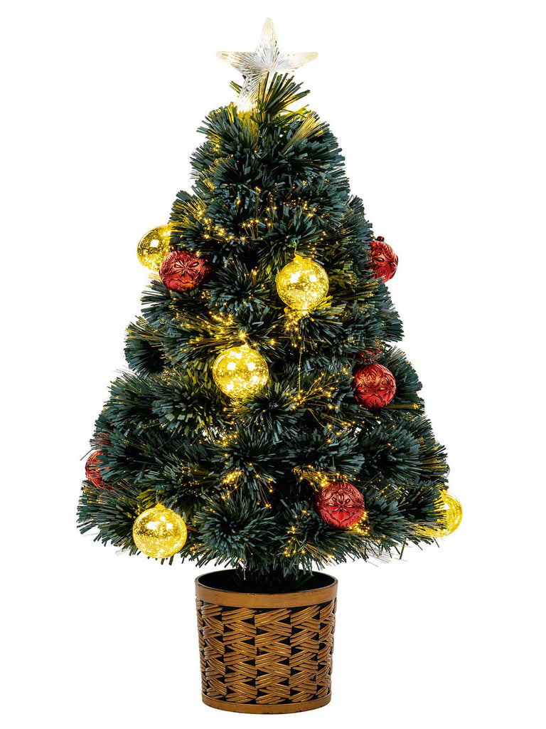 80cm (2ft) Fibre Optic Tree - Red & Gold Baubles