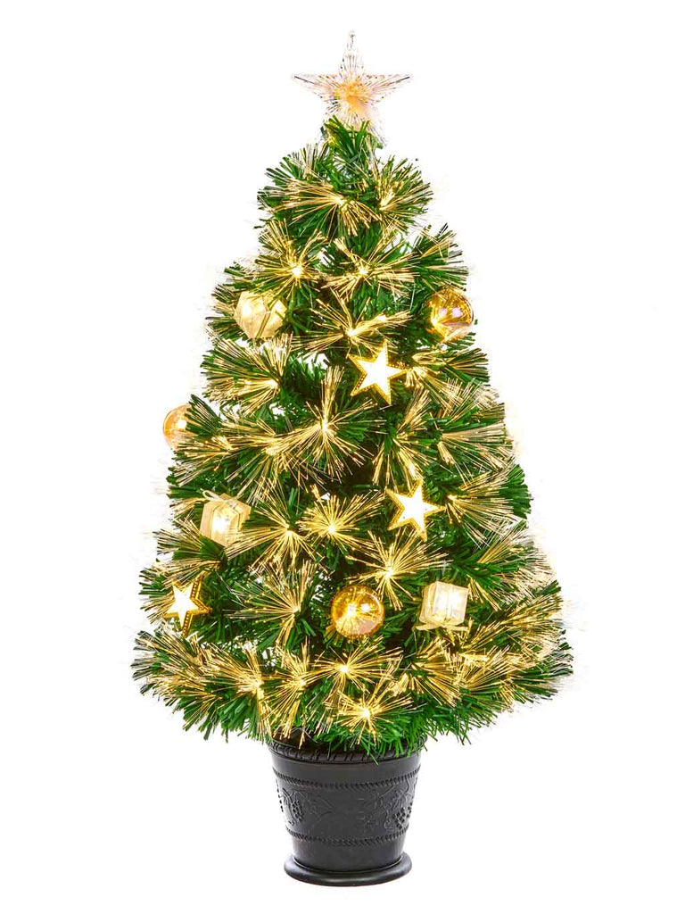 Fibre Optic Tree - Burst with Gold Baubles 2ft