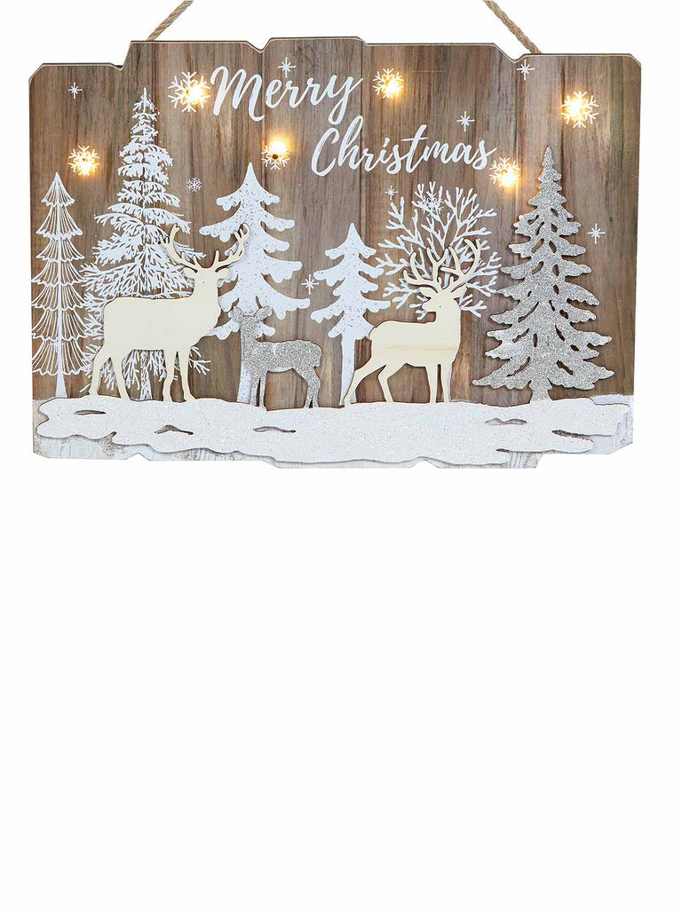 39 x 28cm B/O Reindeer Forest Hanging Plaque with LEDs
