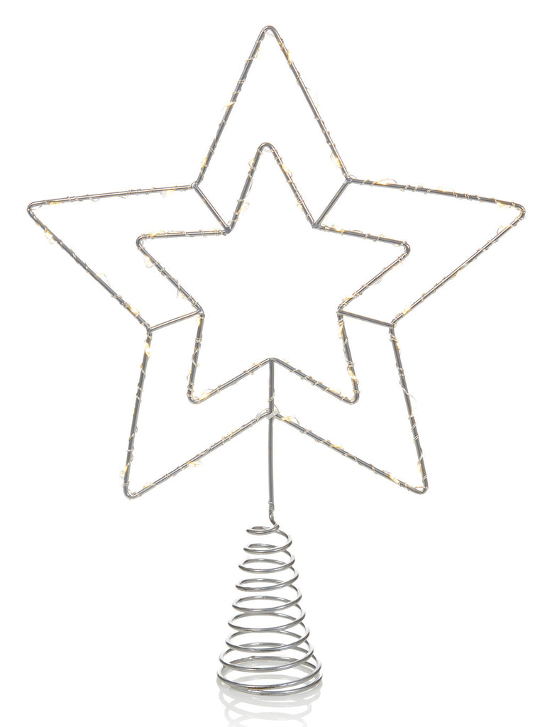 25cm Lit Star Tree Topper with Warm White LEDs - Silver