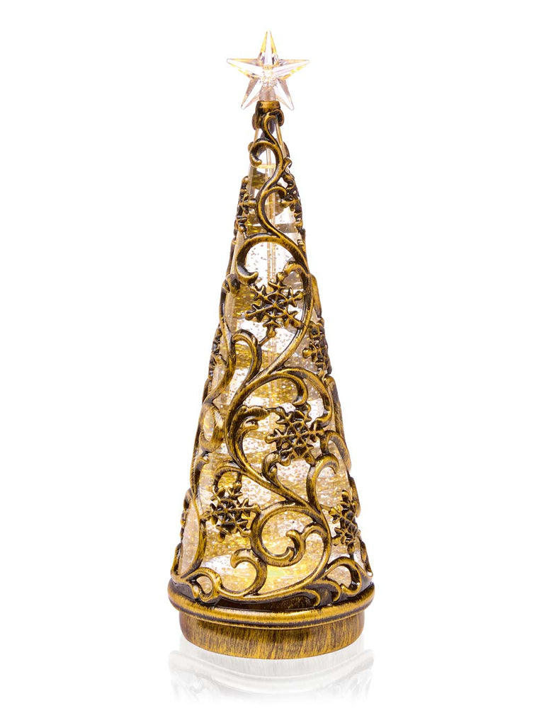 30cm B/O Antique Gold Tree with Star - Colour Changing - Warm White LEDs