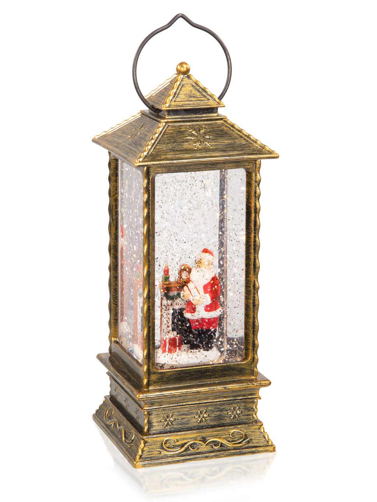 27cm B/O Antique Gold Santa & Fireplace Water Spinner
