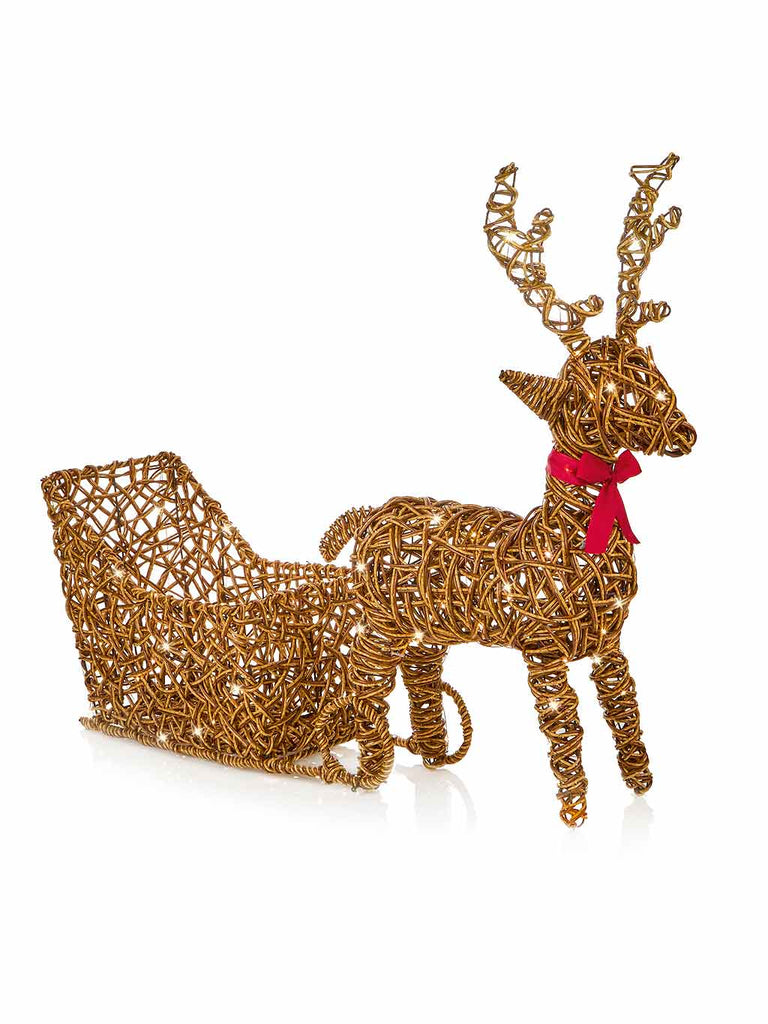 82cm B/O M/A Rattan Reindeer & Sleigh with 120 Warm White LEDs