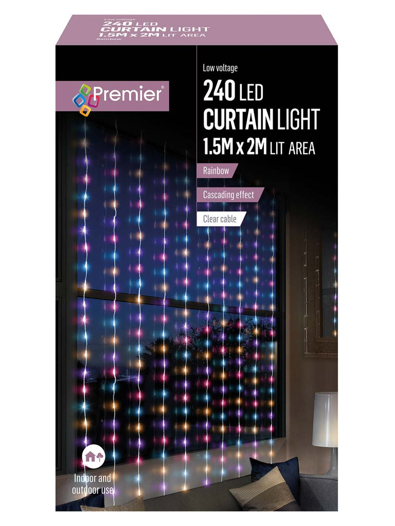 240 LED Waterfall Curtain Lights - Rainbow