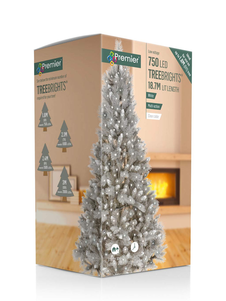 750 LED Multi-Action Treebrights with Timer & Clear Cable - White
