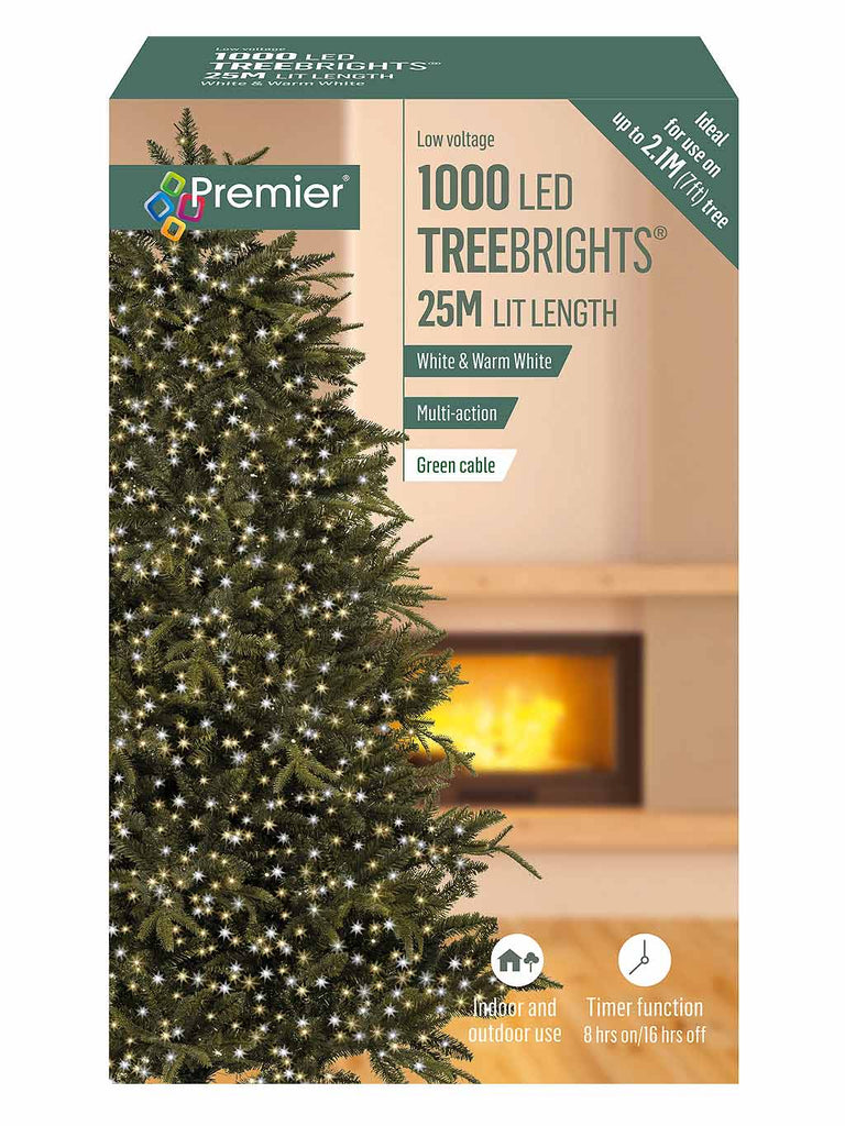 1000 LED Christmas Treebrights with Timer - Warm White & White