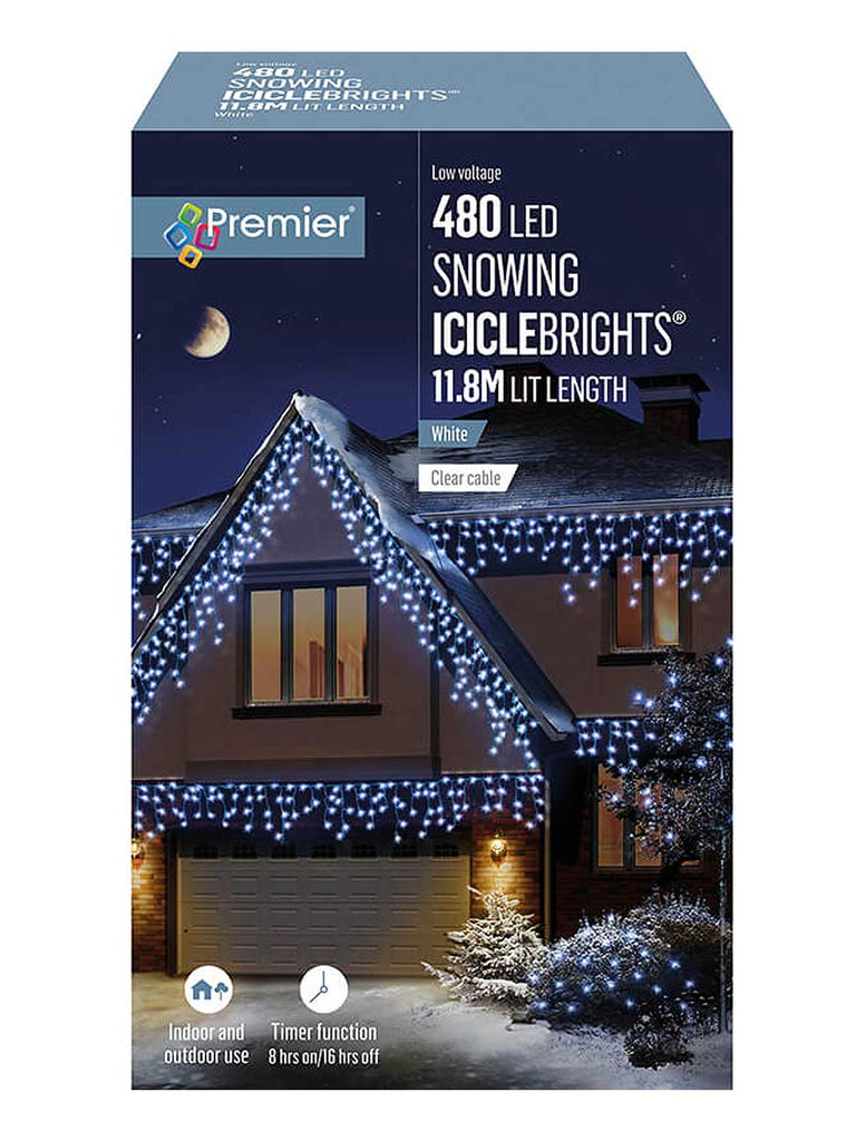 480 LED Snowing Icicles with Timer - White