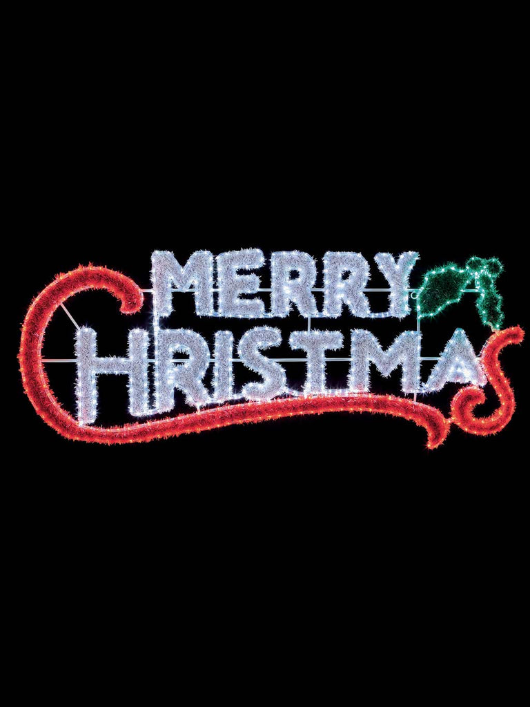 2M x 82cm Tinsel Merry Christmas with 600 Multi Colour LEDs