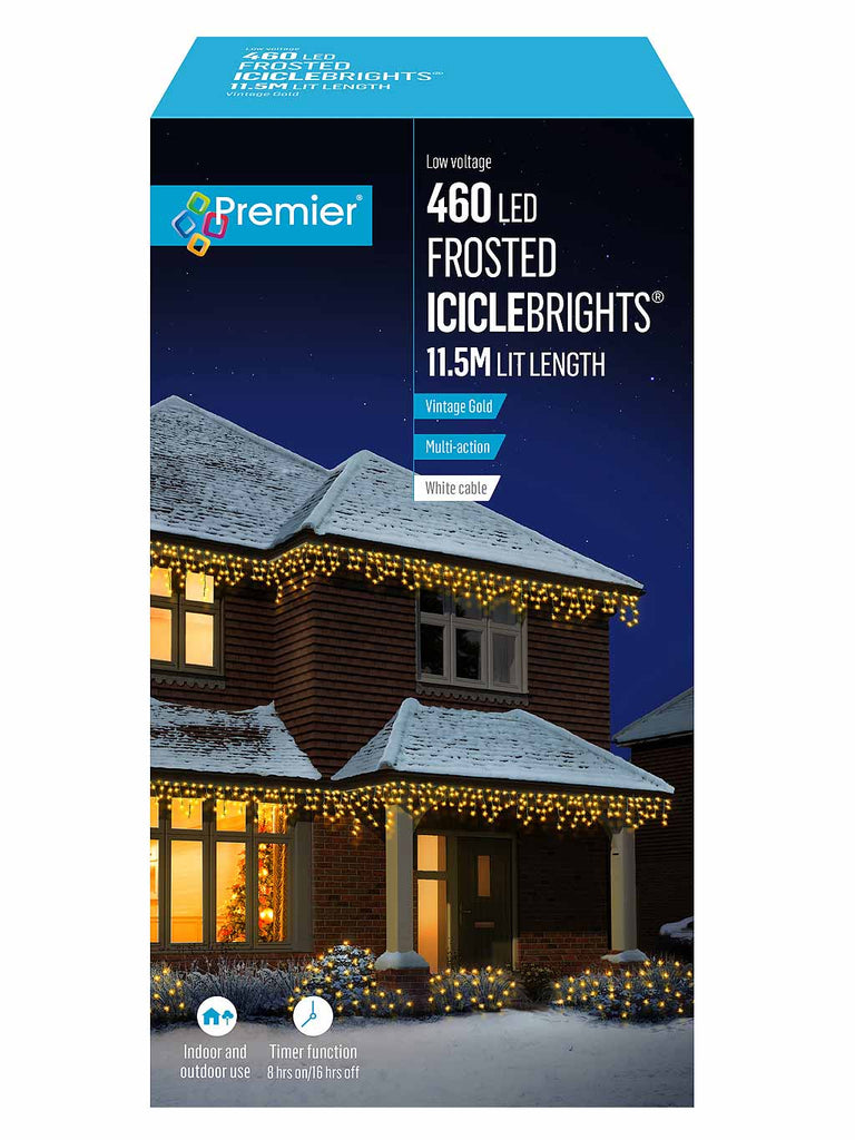 460L LED Multi-Action Frosted Cap Icicles - Vintage Gold LED