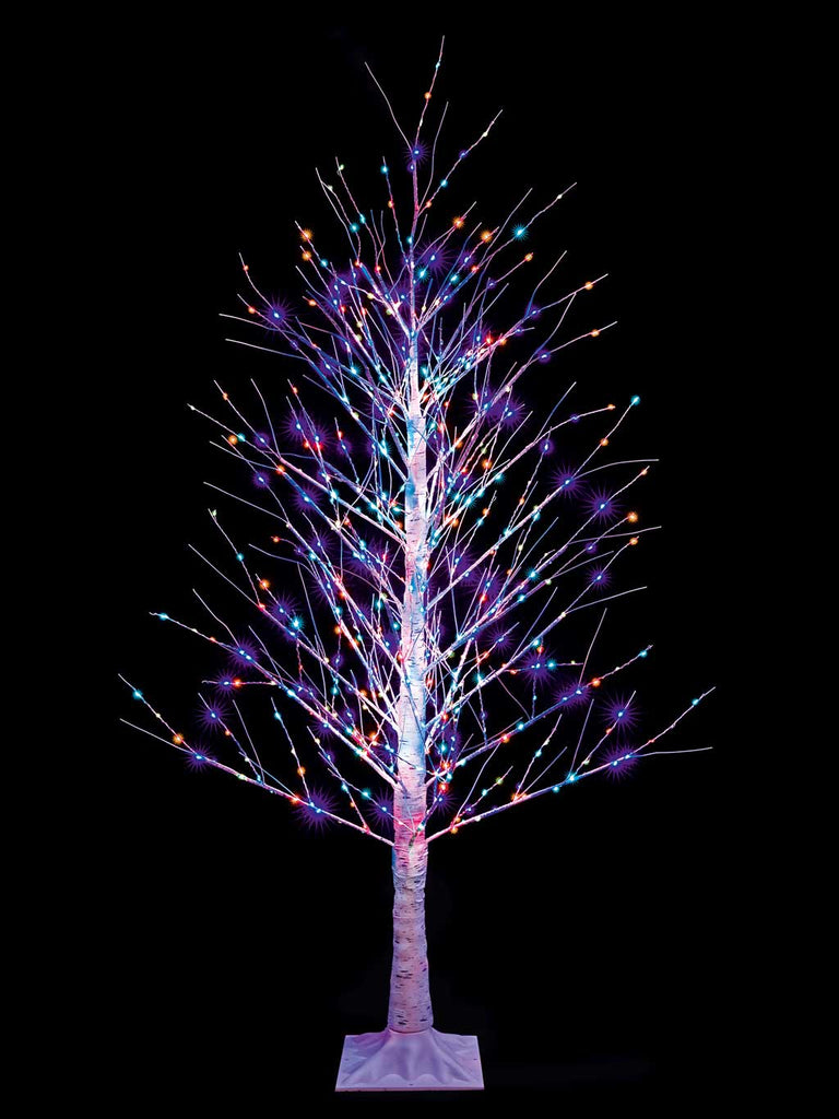 1.2M (4ft) Birch Tree with 300 Twinkling LEDs Rainbow