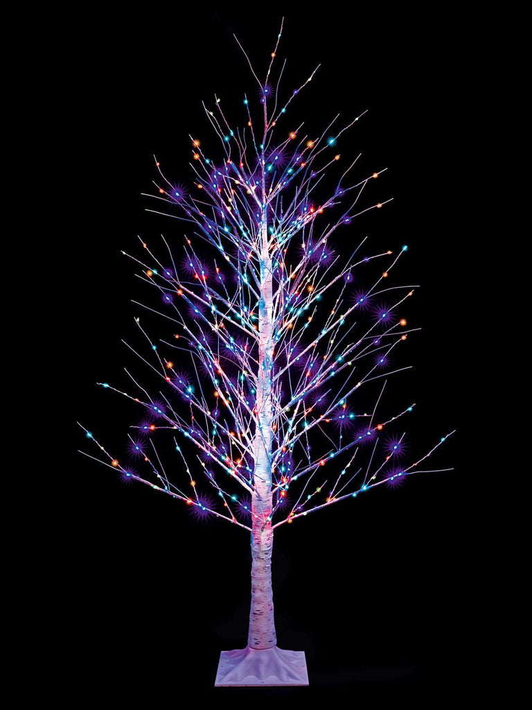 1.8M (6ft) Birch Tree with 1100 Twinkling Rainbow LEDs